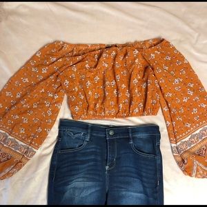 boho orange floral crop top
